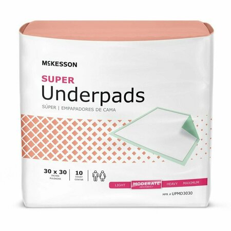 MCKESSON SUPER Moderate Absorbency Underpad, 30 x 30 Inch, 10PK UPMD3030